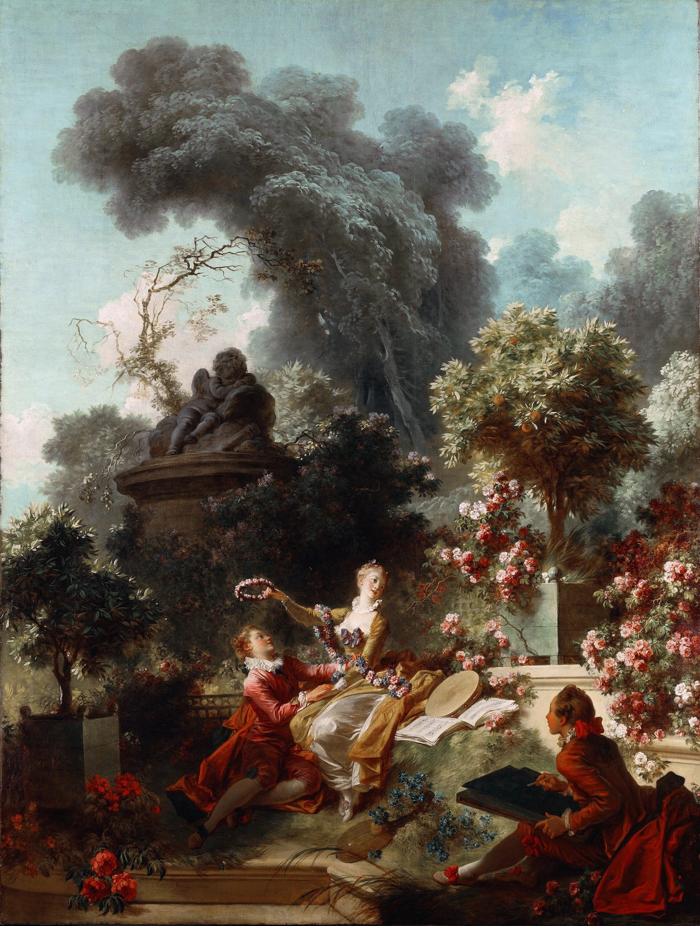 Taç Giymiş Aşık – Fragonard Romantik Rokoko Bahçe Duvar Kağıdı